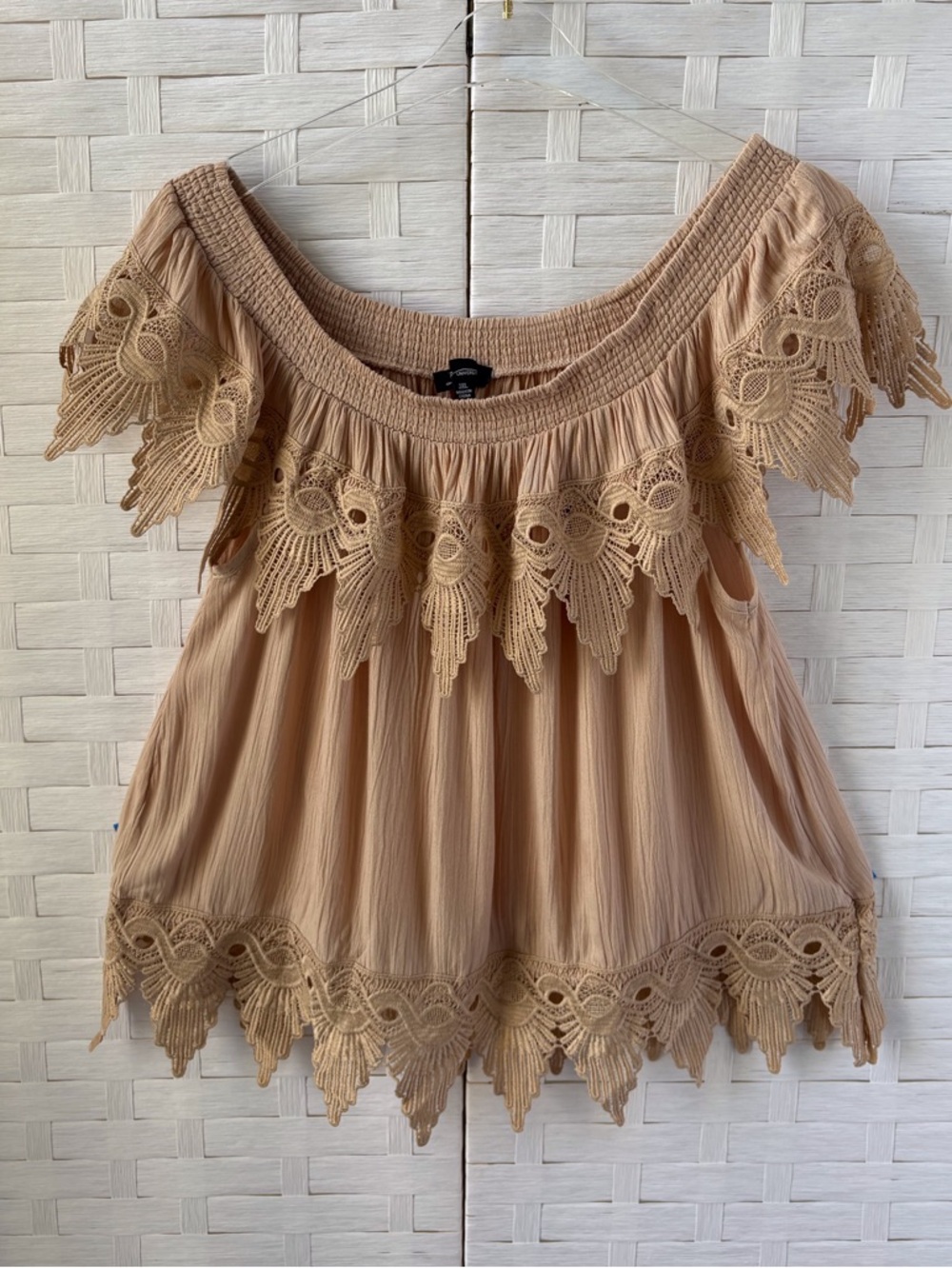 Boho 3X Tan Lace‎ Top Love University Cotton Boho Party Cowgirl Western Concert